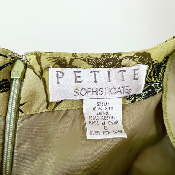 Vintage 90s Green Black Floral Silk Midi Dress Long Sleeve Grunge // Size XS 0 - Picture 2 of 6